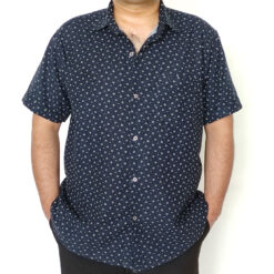 پیراهن مردانه لینن سرمه ای برگ سفید