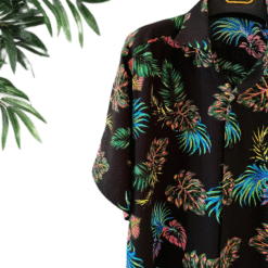 پیراهن مردانه هاوایی مشکی گل رنگی