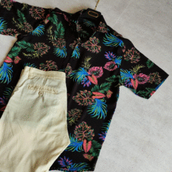 پیراهن مردانه هاوایی مشکی گل رنگی