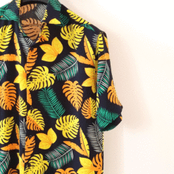 پیراهن مردانه هاوایی برگ انجیری زرد